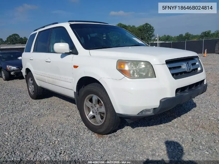 2006 Honda Pilot Ex-L VIN: 5FNYF18646B024814 Lot: 42621395