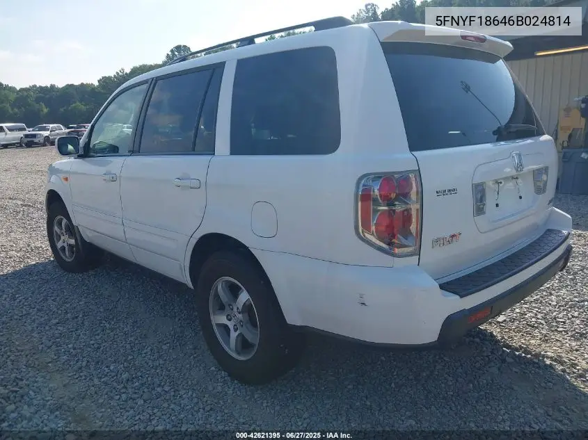 2006 Honda Pilot Ex-L VIN: 5FNYF18646B024814 Lot: 42621395