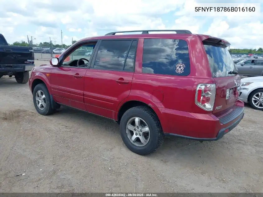2006 Honda Pilot Ex-L VIN: 5FNYF18786B016160 Lot: 42635342
