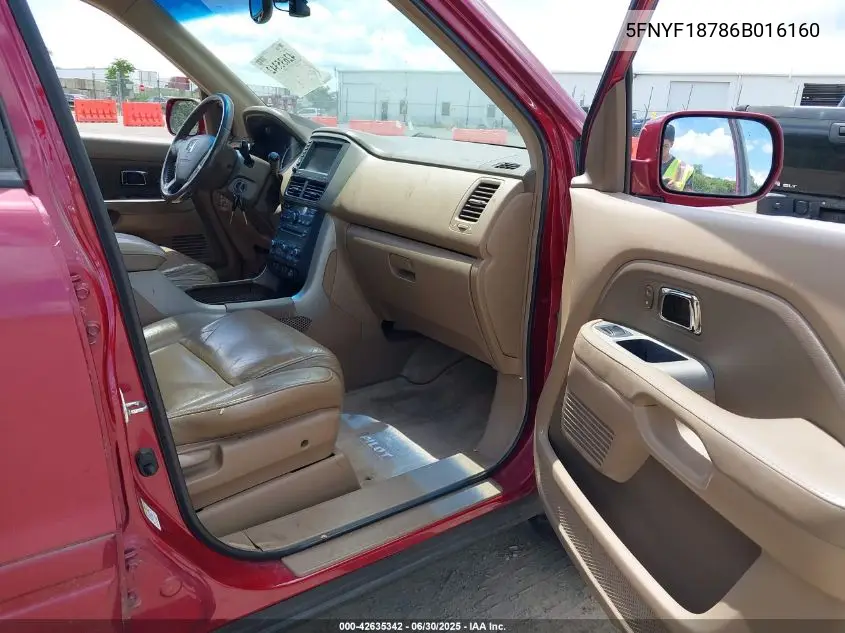 2006 Honda Pilot Ex-L VIN: 5FNYF18786B016160 Lot: 42635342