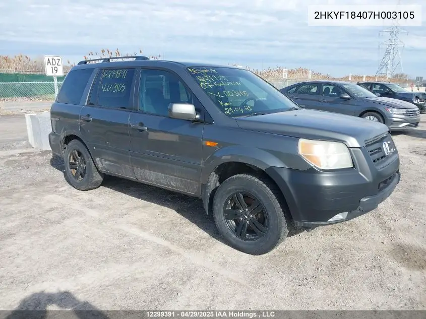 2007 Honda Pilot Ex VIN: 2HKYF18407H003105 Lot: 12299391