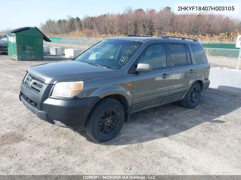 2007 Honda Pilot Ex VIN: 2HKYF18407H003105 Lot: 12299391