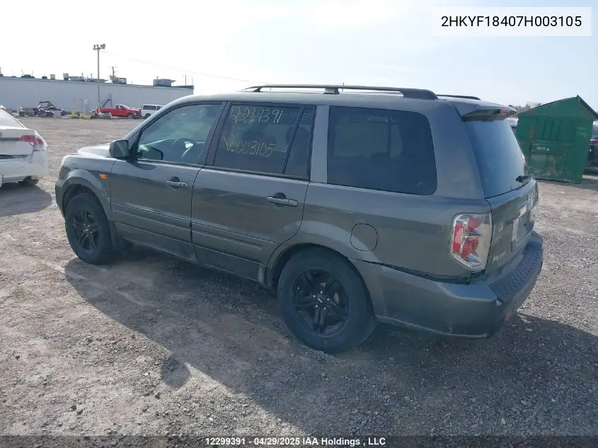 2007 Honda Pilot Ex VIN: 2HKYF18407H003105 Lot: 12299391