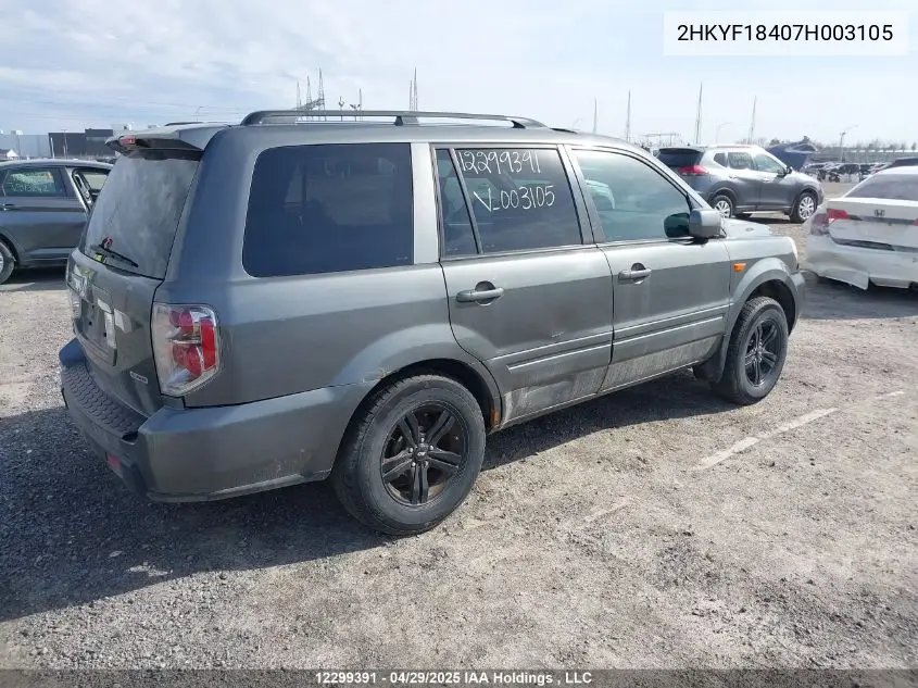 2007 Honda Pilot Ex VIN: 2HKYF18407H003105 Lot: 12299391