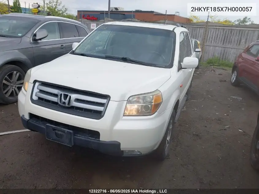 2007 Honda Pilot Exl VIN: 2HKYF185X7H000057 Lot: 12322716