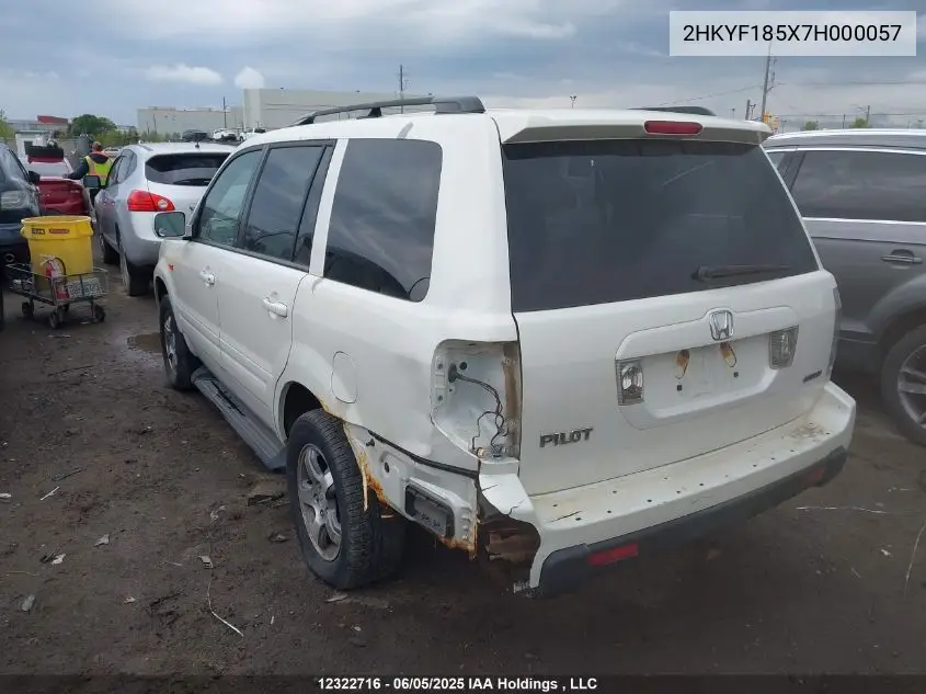 2007 Honda Pilot Exl VIN: 2HKYF185X7H000057 Lot: 12322716
