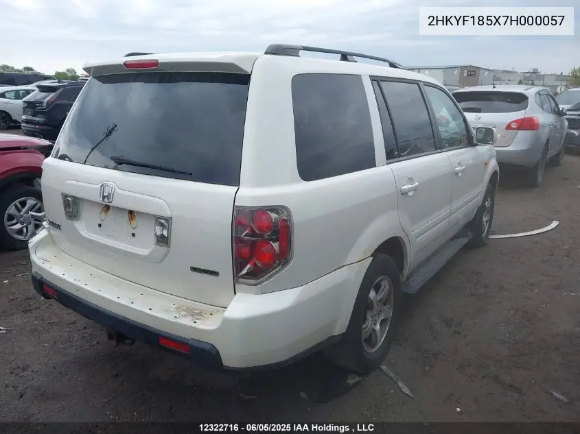 2007 Honda Pilot Exl VIN: 2HKYF185X7H000057 Lot: 12322716