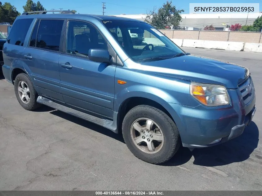 2007 Honda Pilot Ex-L VIN: 5FNYF28537B025953 Lot: 40136544