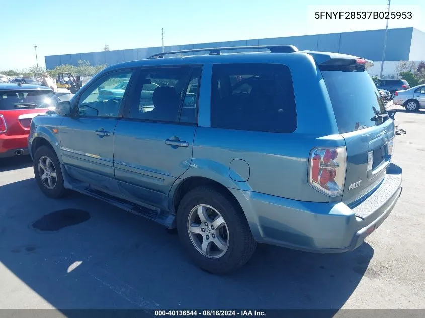 2007 Honda Pilot Ex-L VIN: 5FNYF28537B025953 Lot: 40136544