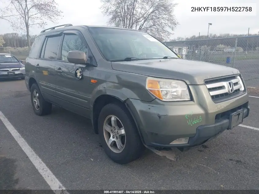 2007 Honda Pilot Ex-L VIN: 2HKYF18597H522758 Lot: 41991407