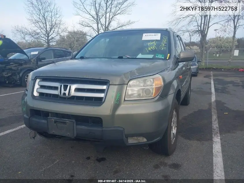 2007 Honda Pilot Ex-L VIN: 2HKYF18597H522758 Lot: 41991407