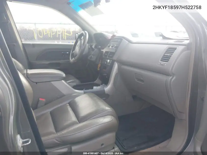 2007 Honda Pilot Ex-L VIN: 2HKYF18597H522758 Lot: 41991407