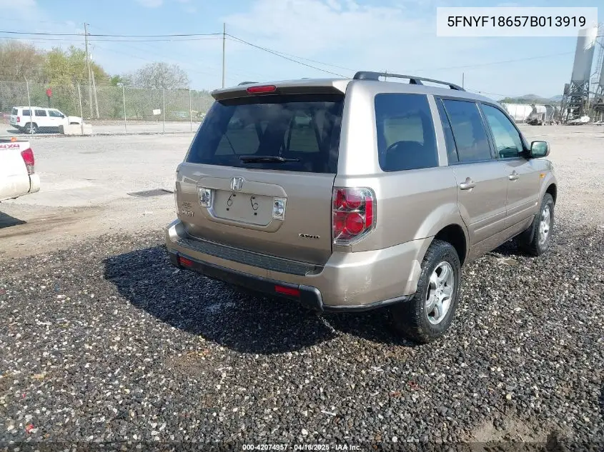 2007 Honda Pilot Ex-L VIN: 5FNYF18657B013919 Lot: 42074957