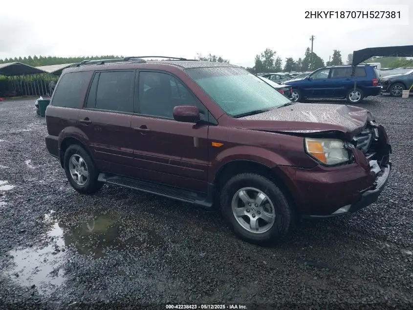 2007 Honda Pilot Ex-L VIN: 2HKYF18707H527381 Lot: 42238423