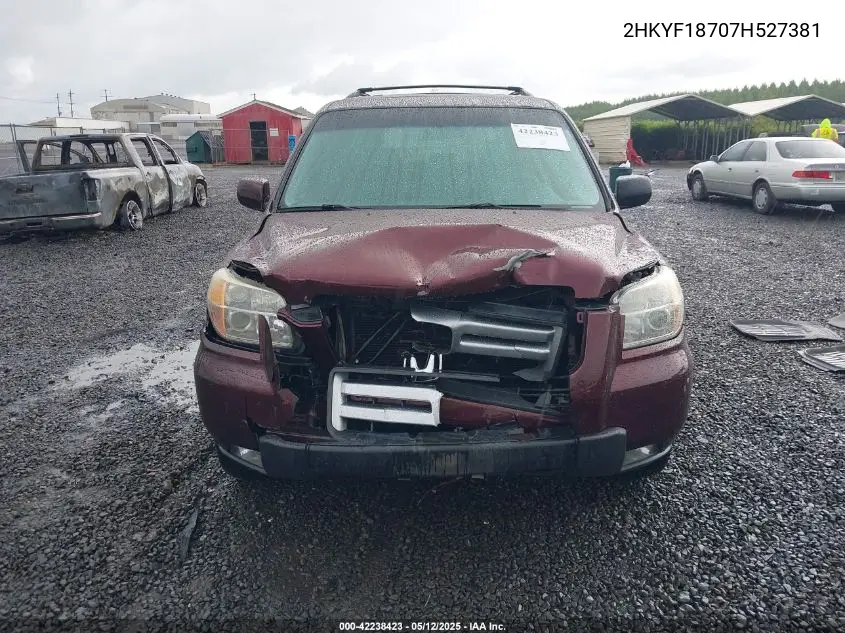 2007 Honda Pilot Ex-L VIN: 2HKYF18707H527381 Lot: 42238423