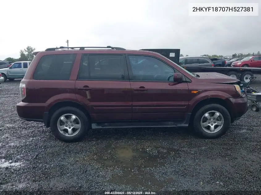 2007 Honda Pilot Ex-L VIN: 2HKYF18707H527381 Lot: 42238423