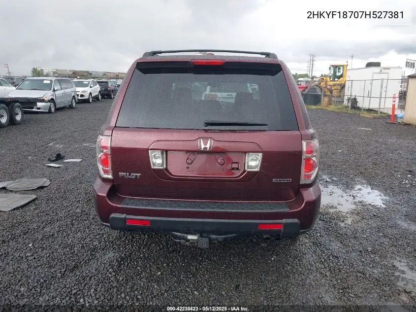 2007 Honda Pilot Ex-L VIN: 2HKYF18707H527381 Lot: 42238423