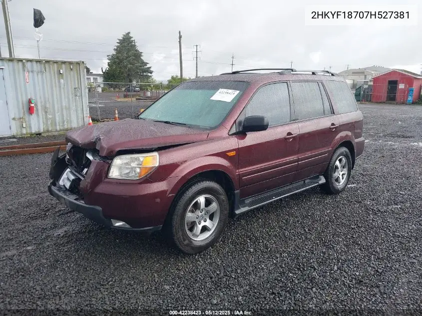2007 Honda Pilot Ex-L VIN: 2HKYF18707H527381 Lot: 42238423