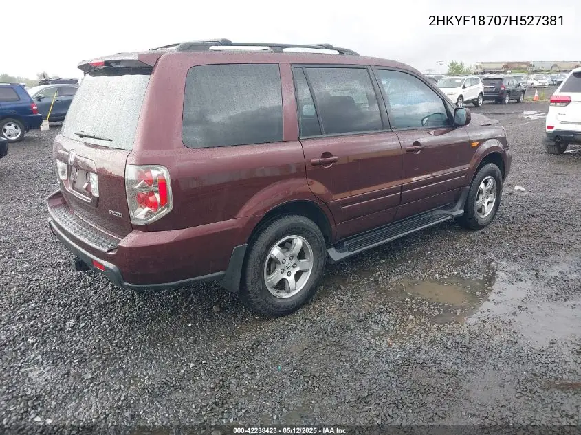 2007 Honda Pilot Ex-L VIN: 2HKYF18707H527381 Lot: 42238423