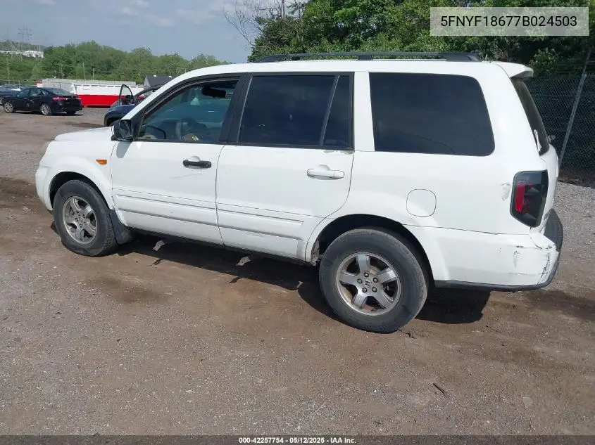 2007 Honda Pilot Ex-L VIN: 5FNYF18677B024503 Lot: 42257754