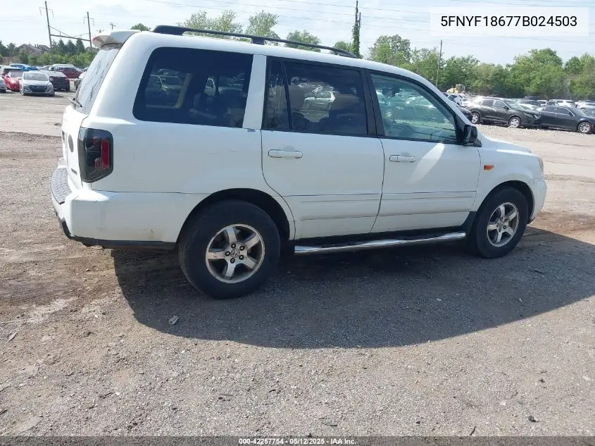 2007 Honda Pilot Ex-L VIN: 5FNYF18677B024503 Lot: 42257754