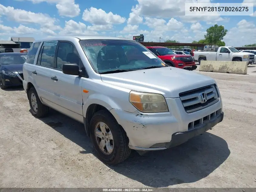 2007 Honda Pilot Lx VIN: 5FNYF28157B026275 Lot: 42606350