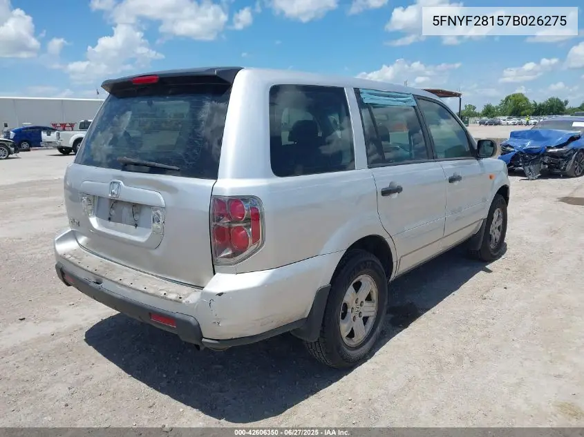 2007 Honda Pilot Lx VIN: 5FNYF28157B026275 Lot: 42606350