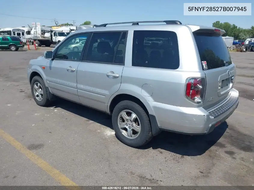 2007 Honda Pilot Ex-L VIN: 5FNYF28527B007945 Lot: 42616212