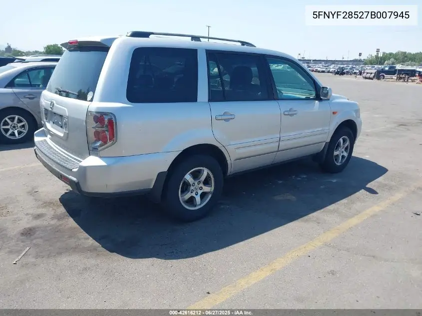 2007 Honda Pilot Ex-L VIN: 5FNYF28527B007945 Lot: 42616212