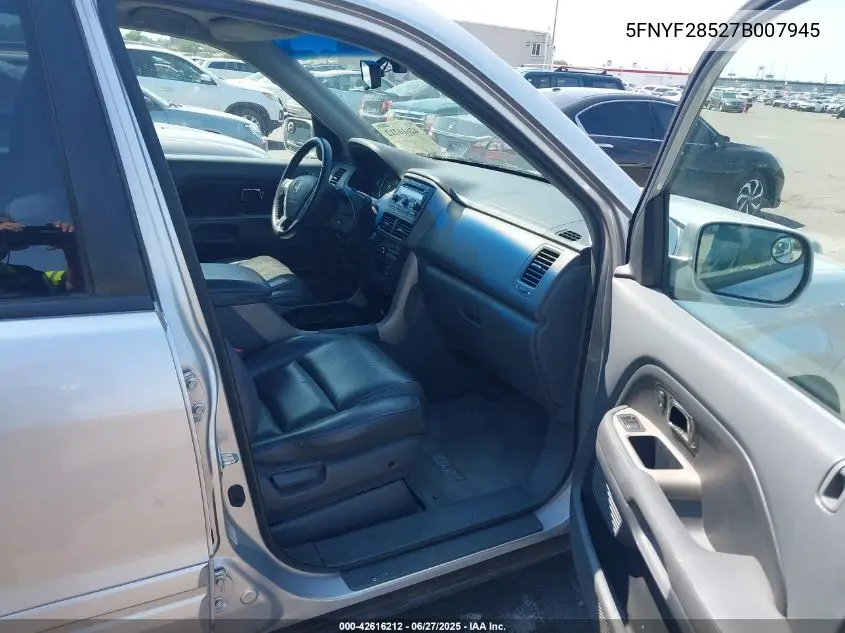 2007 Honda Pilot Ex-L VIN: 5FNYF28527B007945 Lot: 42616212