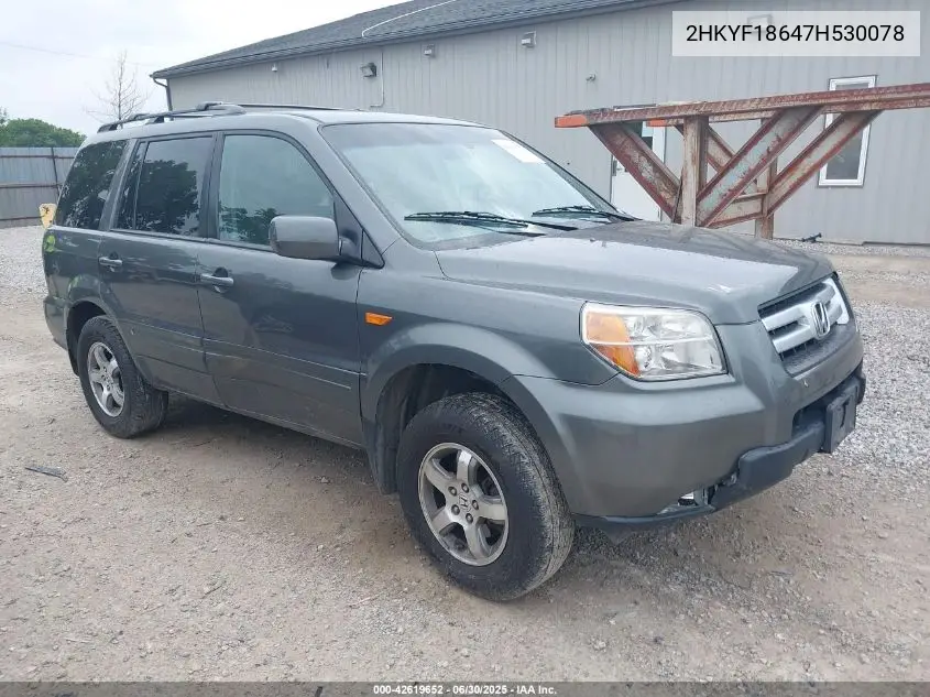 2007 Honda Pilot Ex-L VIN: 2HKYF18647H530078 Lot: 42619652