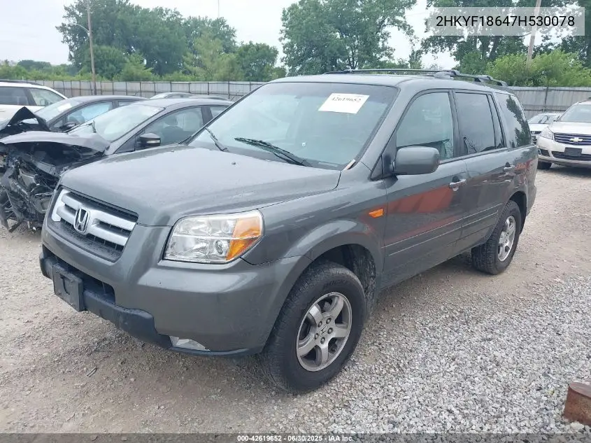 2007 Honda Pilot Ex-L VIN: 2HKYF18647H530078 Lot: 42619652