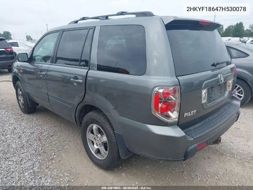 2007 Honda Pilot Ex-L VIN: 2HKYF18647H530078 Lot: 42619652