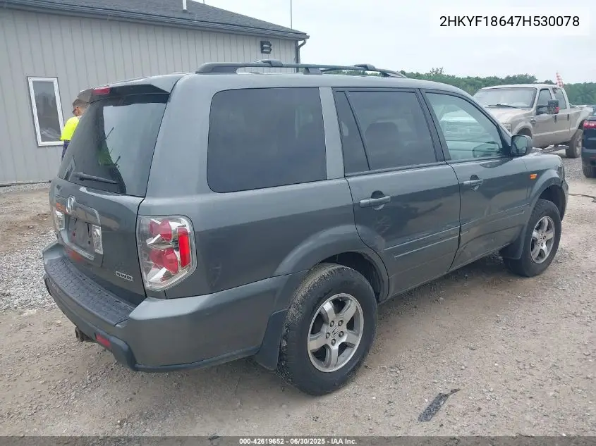 2007 Honda Pilot Ex-L VIN: 2HKYF18647H530078 Lot: 42619652