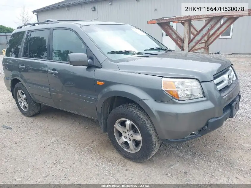 2007 Honda Pilot Ex-L VIN: 2HKYF18647H530078 Lot: 42619652