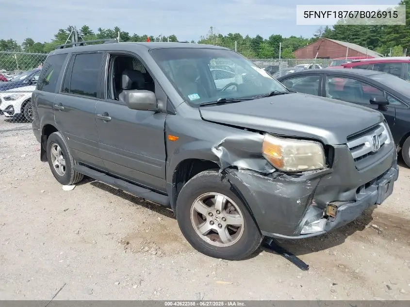 2007 Honda Pilot Ex-L VIN: 5FNYF18767B026915 Lot: 42622358