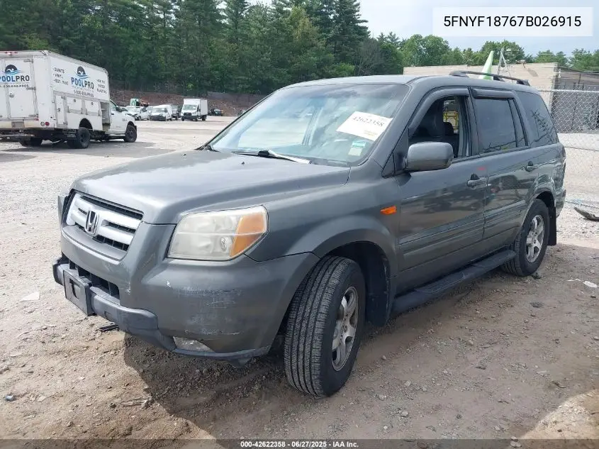 2007 Honda Pilot Ex-L VIN: 5FNYF18767B026915 Lot: 42622358