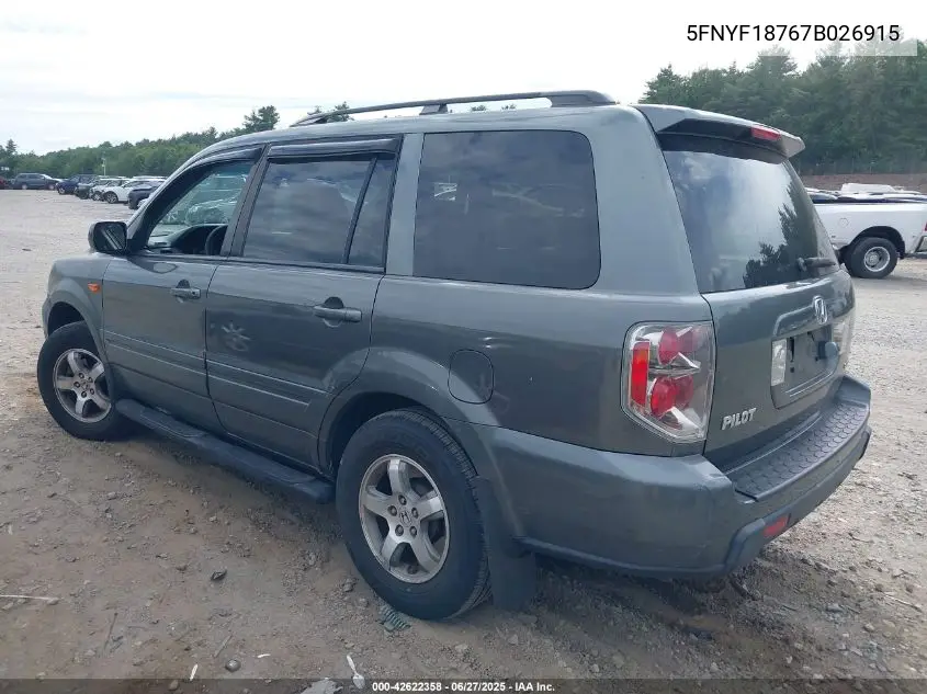 2007 Honda Pilot Ex-L VIN: 5FNYF18767B026915 Lot: 42622358