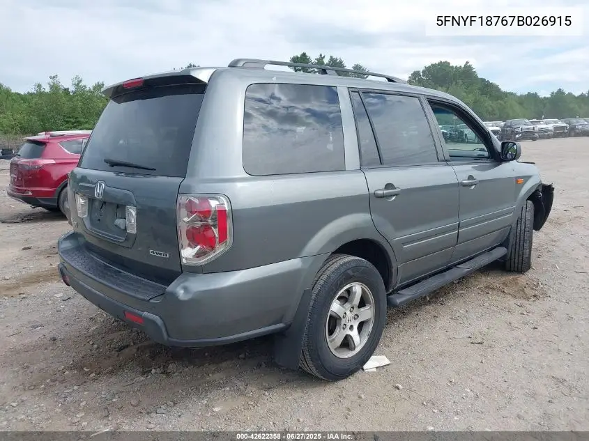 2007 Honda Pilot Ex-L VIN: 5FNYF18767B026915 Lot: 42622358