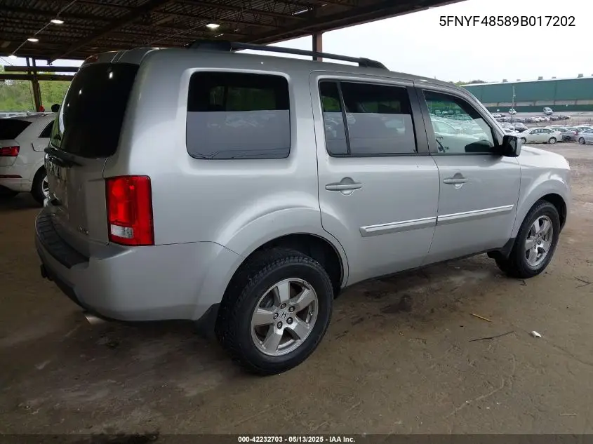 2009 Honda Pilot Ex-L VIN: 5FNYF48589B017202 Lot: 42232703