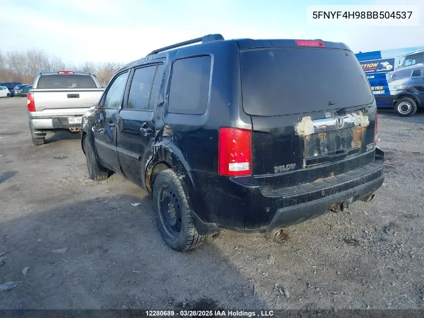 2011 Honda Pilot VIN: 5FNYF4H98BB504537 Lot: 12280689