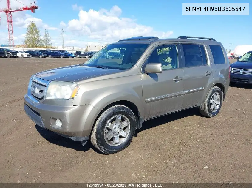 2011 Honda Pilot Touring VIN: 5FNYF4H95BB505547 Lot: 12319994