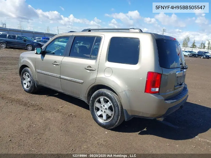 2011 Honda Pilot Touring VIN: 5FNYF4H95BB505547 Lot: 12319994