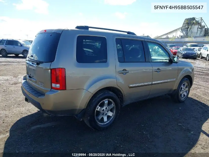 2011 Honda Pilot Touring VIN: 5FNYF4H95BB505547 Lot: 12319994