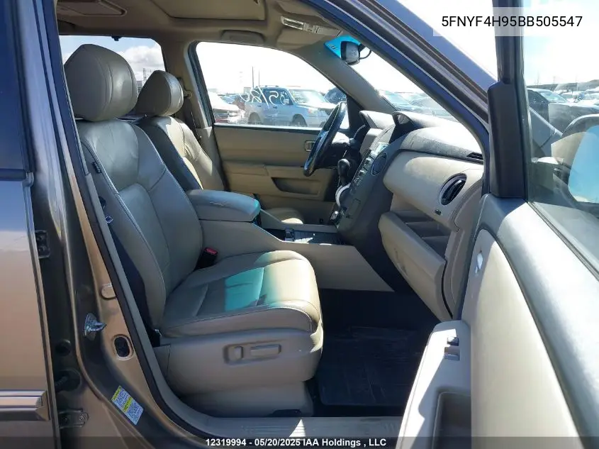 2011 Honda Pilot Touring VIN: 5FNYF4H95BB505547 Lot: 12319994