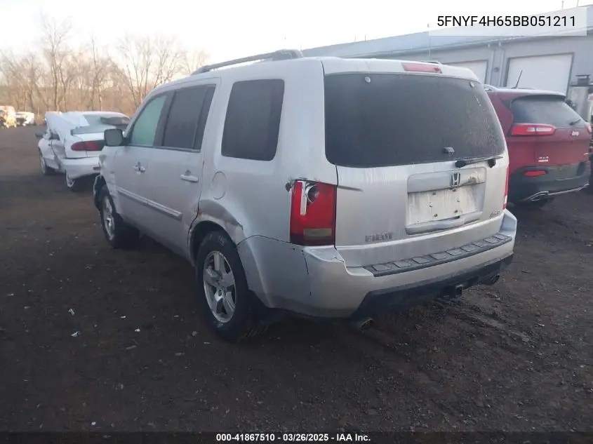 2011 Honda Pilot Ex-L VIN: 5FNYF4H65BB051211 Lot: 41867510