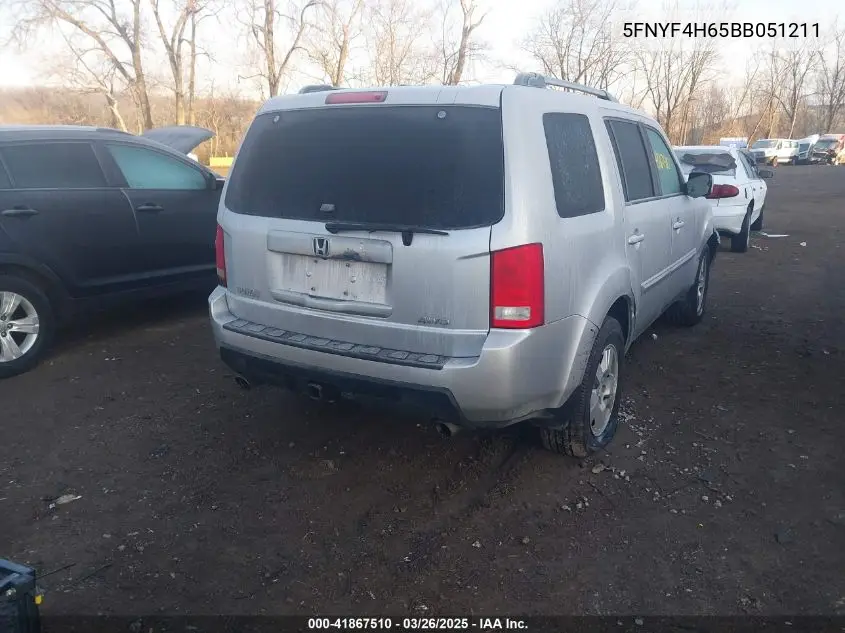 2011 Honda Pilot Ex-L VIN: 5FNYF4H65BB051211 Lot: 41867510