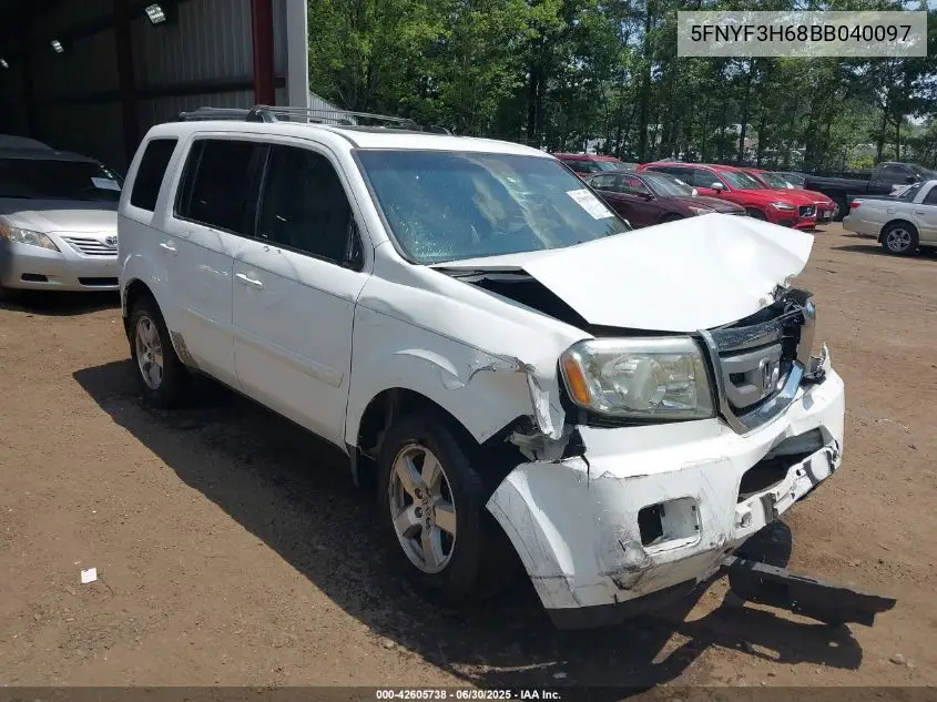 2011 Honda Pilot Ex-L VIN: 5FNYF3H68BB040097 Lot: 42605738