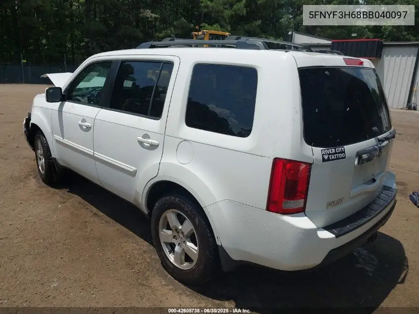 2011 Honda Pilot Ex-L VIN: 5FNYF3H68BB040097 Lot: 42605738