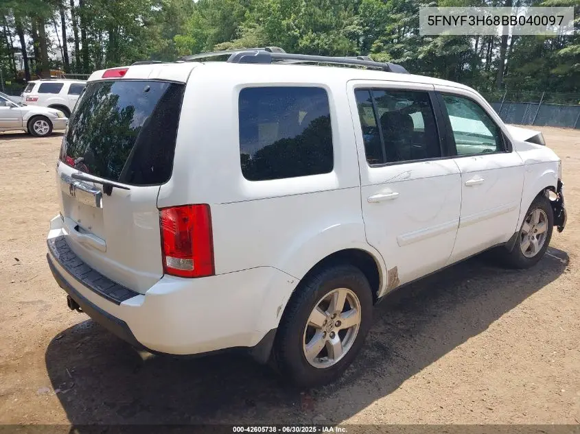 2011 Honda Pilot Ex-L VIN: 5FNYF3H68BB040097 Lot: 42605738